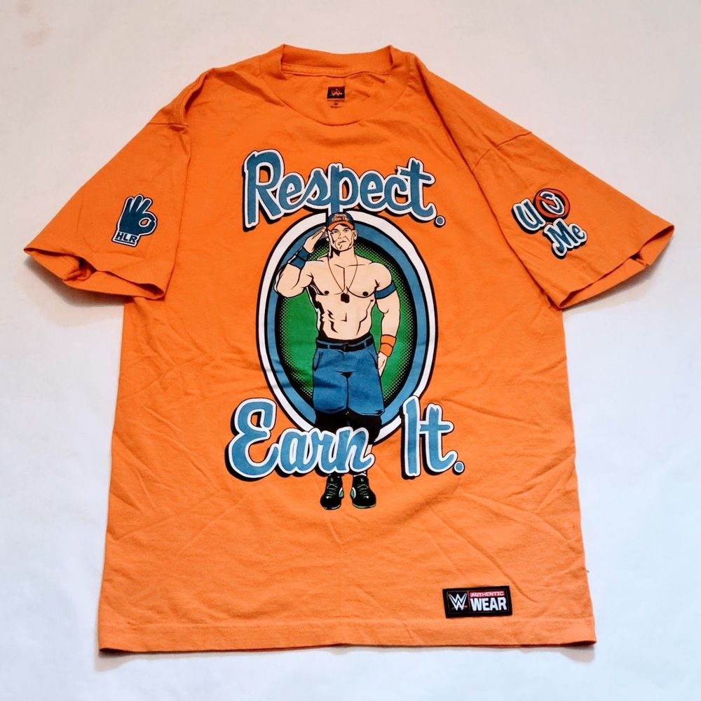 WWE John Cena Respect Earn It Never Give Up Graphic Tee Sz Med. New
